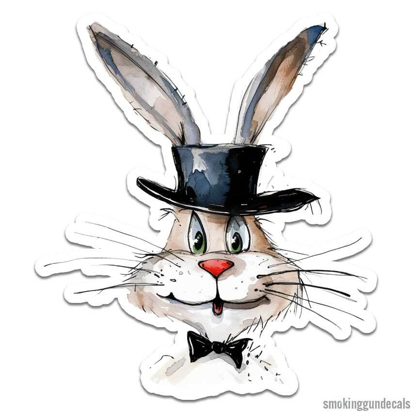 Magic Rabbit Hat, Vinyl Decal Sticker, Indoor Outdoor, 3 Sizes, #12483