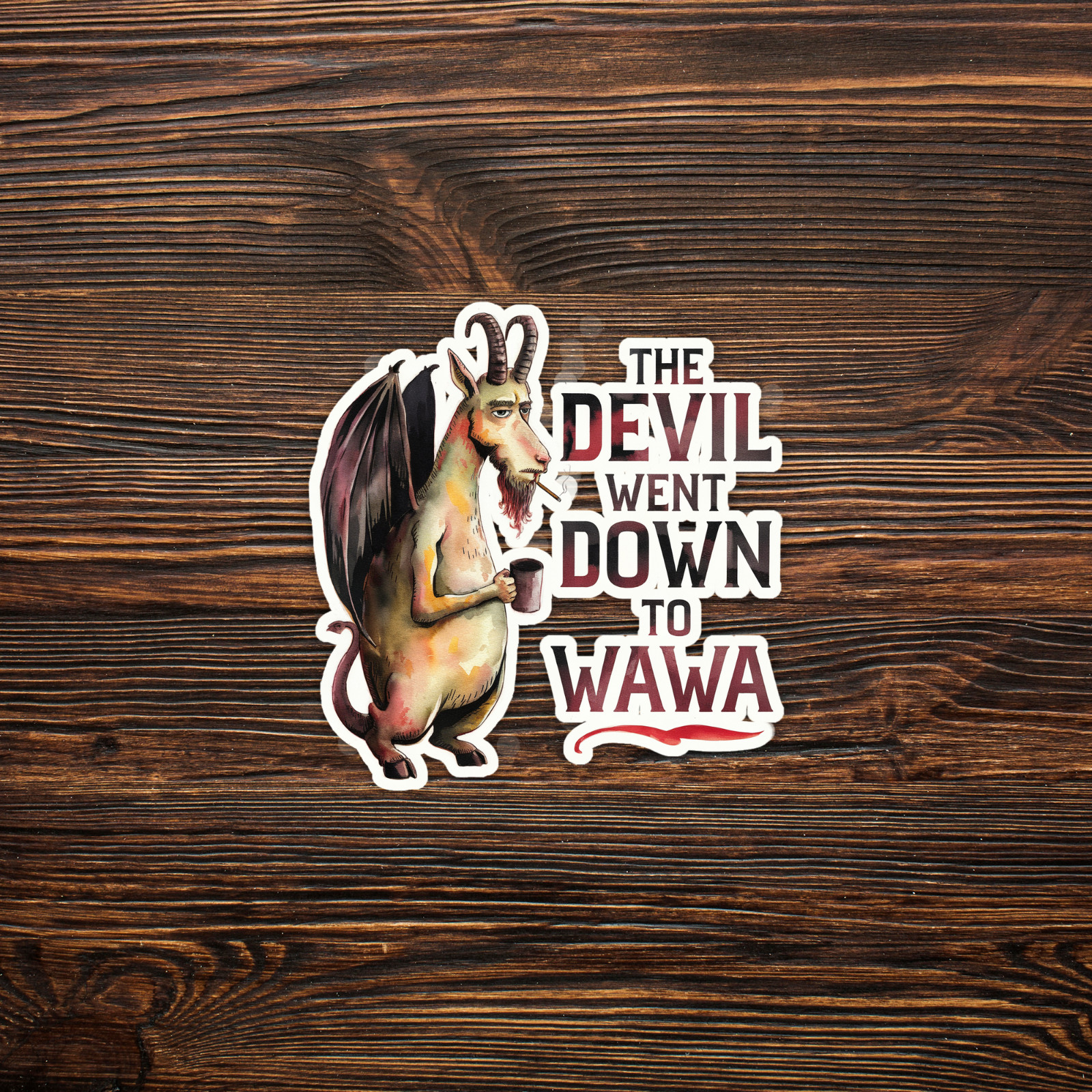 The Devil Went Down to Wawa – Funny Jersey Devil Folklore Sticker #386