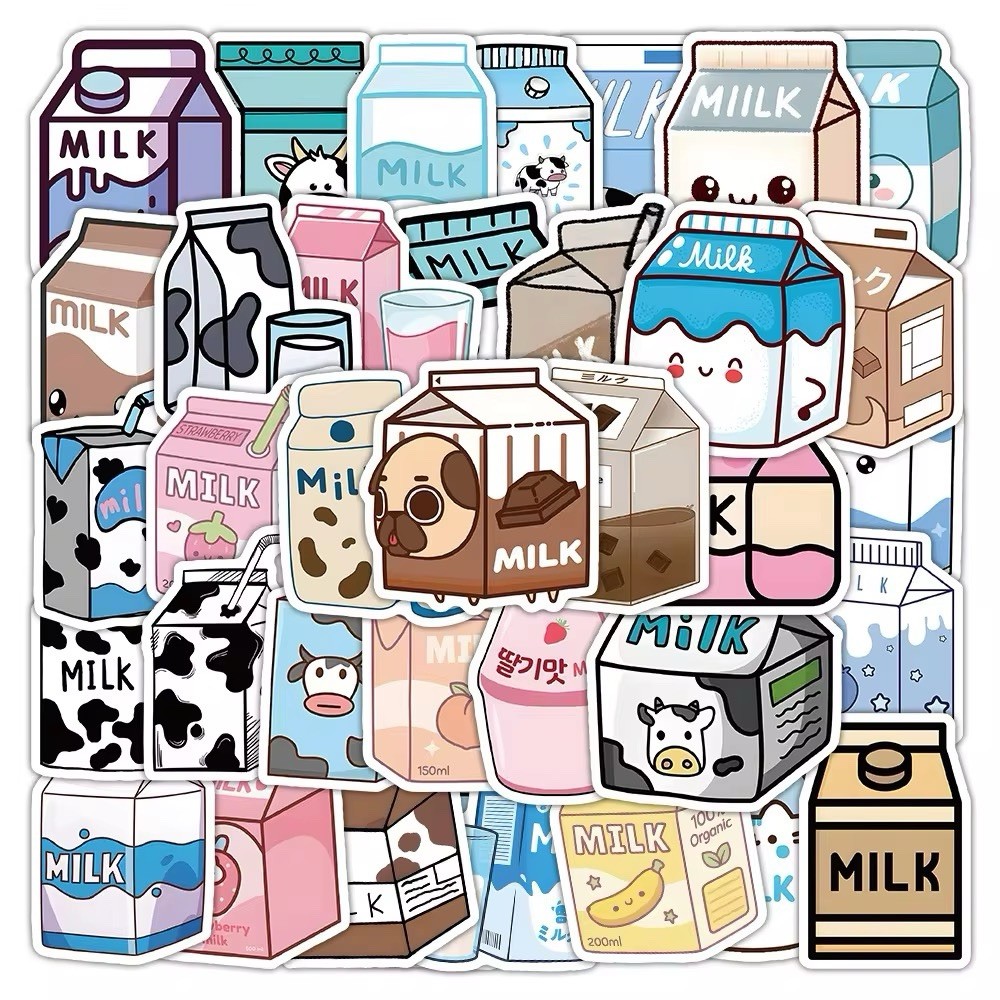 50 Pack Cartoon Milk Sticker Sheets Drink Decals Laptop Hydro Yeti Free Shipping