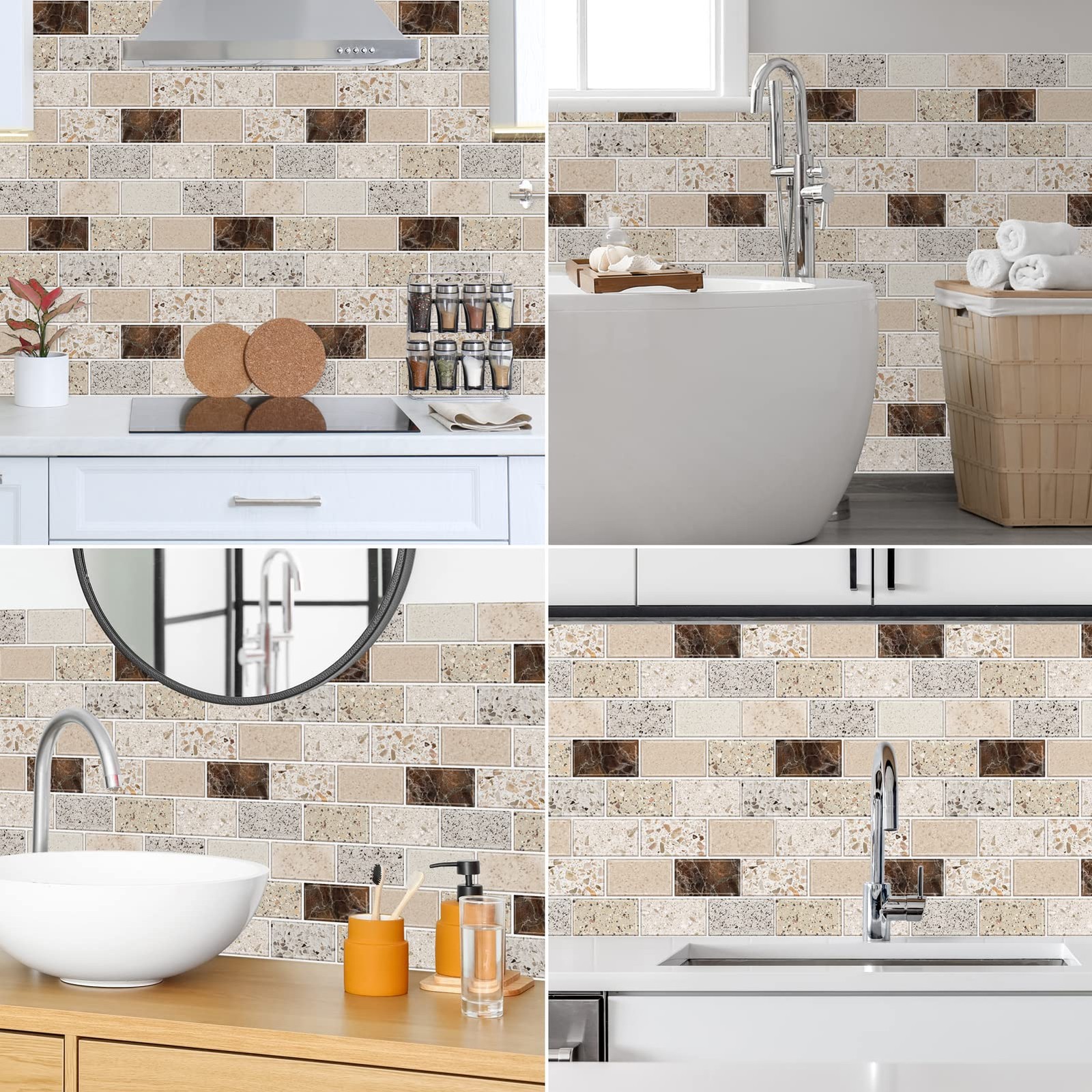 URCOLOR 10-Sheet Backsplash Tile for Kitchen Peel and 12×12 inches, Brown