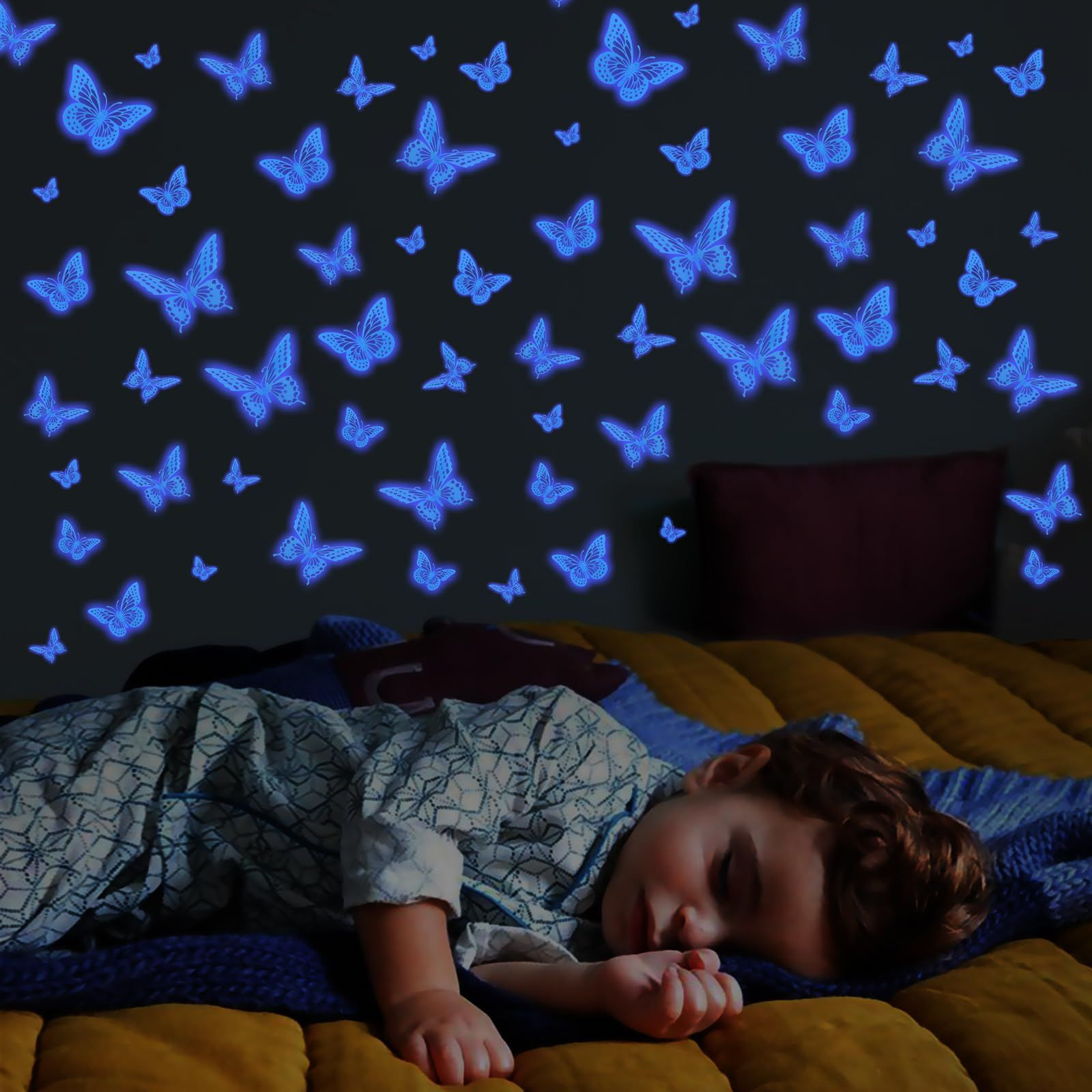 SAOROPEB Glow in The Dark 3D Butterfly 24 Pcs 3 Sizes, 24 Pcs, Glowing Blue