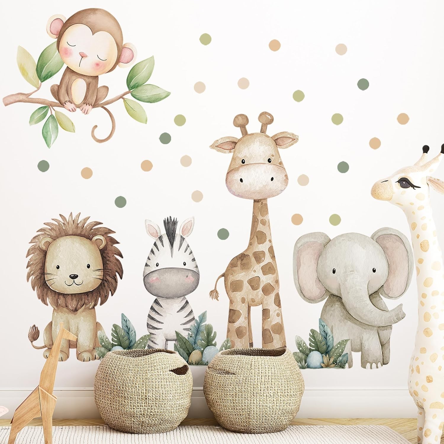 Safari Animals Nursery Wall Decal, Peel and Stick Nursery Mural Jungle Animal…