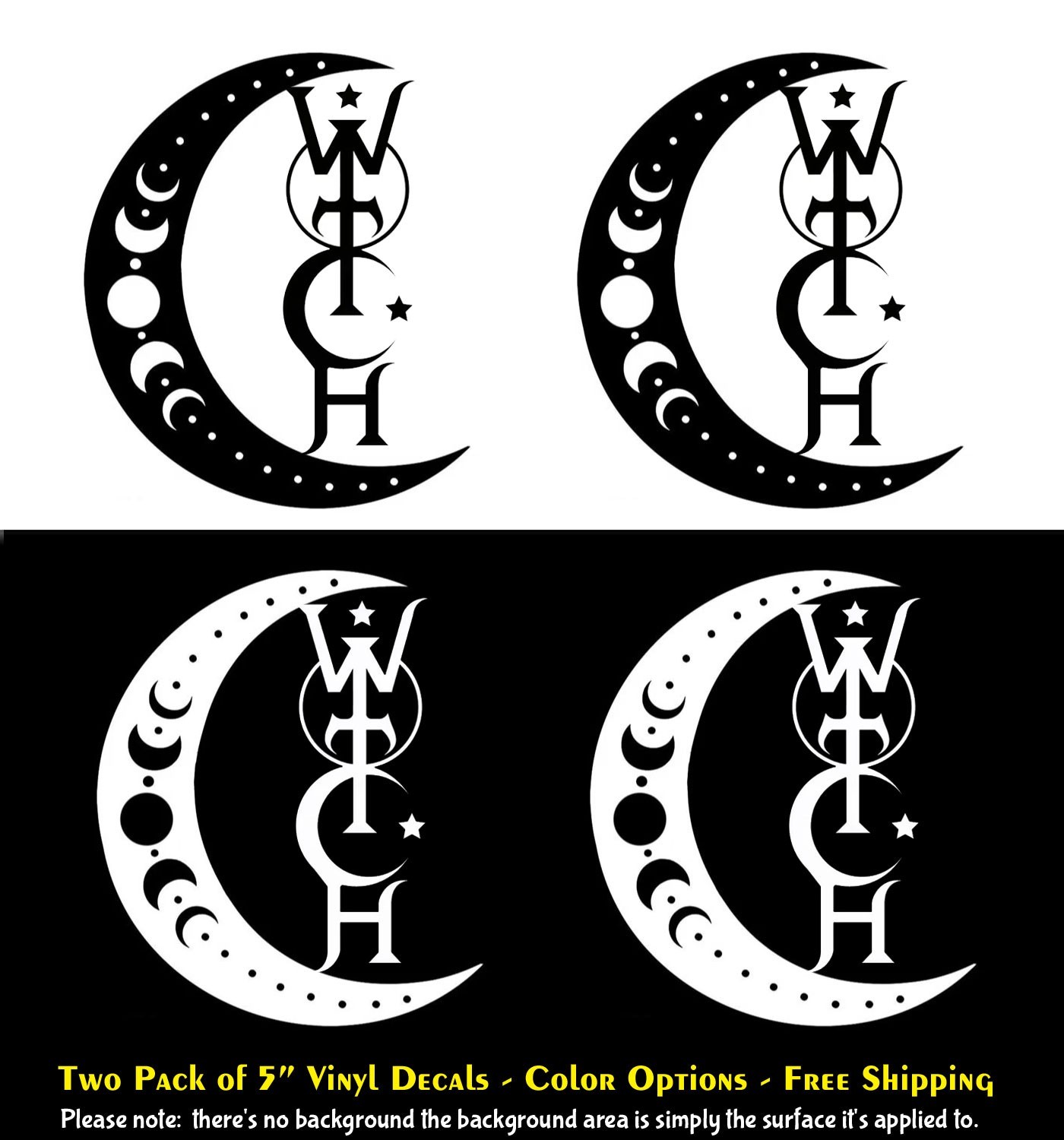 Wicca Witch Crescent Moon Phases Two 5″ Vinyl Decal Car Window Any Flat Surface