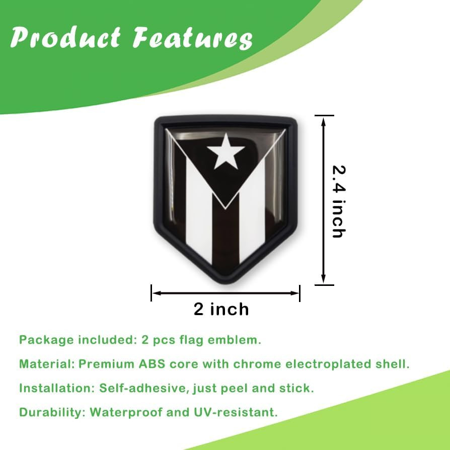 Black Puerto Rico Flag Decal Sticker Car Emblem Puerto Rican Flag Car Decoration
