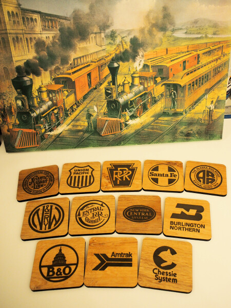 Famous Railroad Logo Coasters – 4″X4″X1/4″ – Laser Engraved – Set of 4