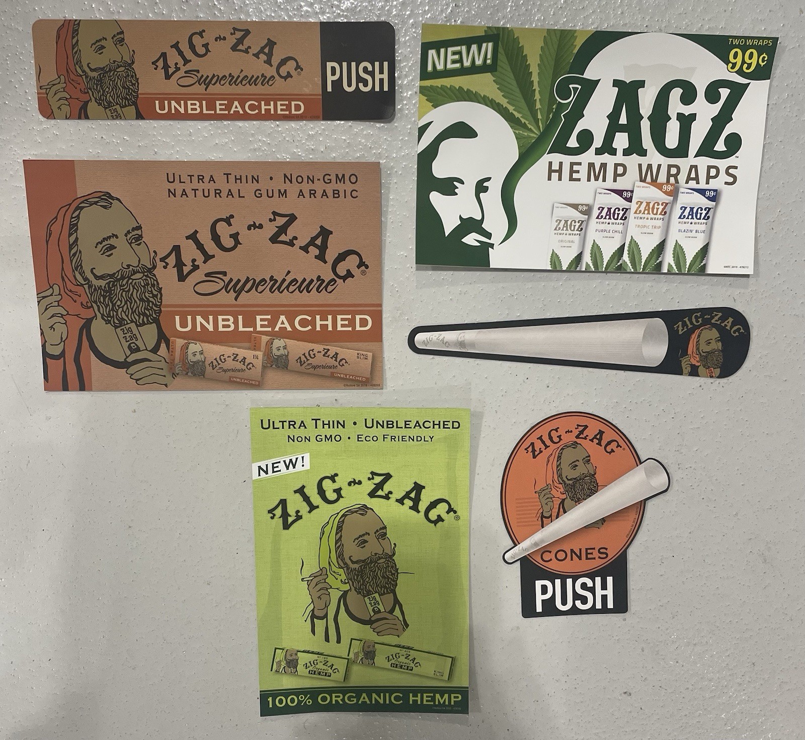 Lot of 6 Different Zig Zag Double Sided Window Decal sticker Largest 6×9 unused