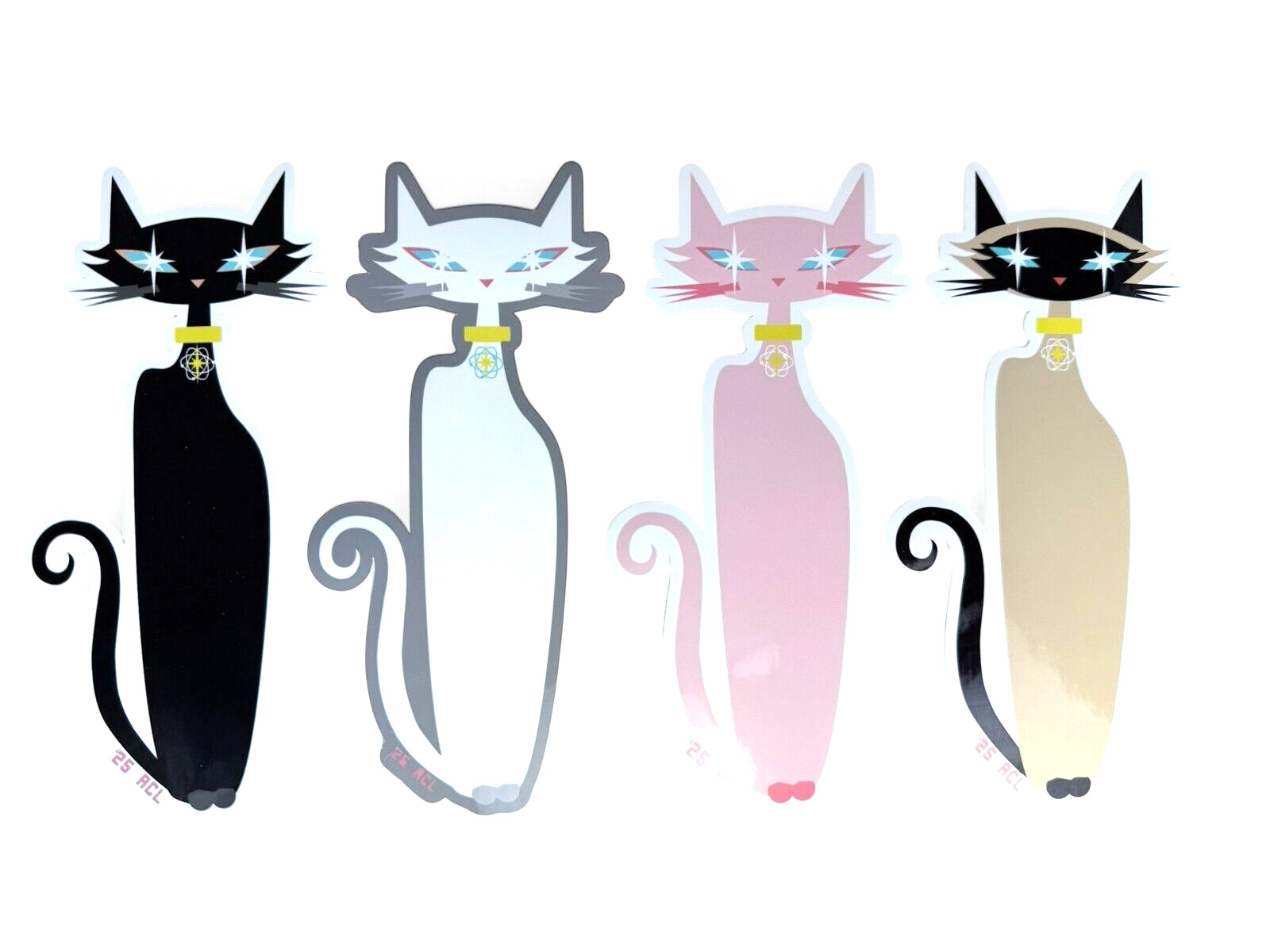 Set 4 XL Atomic Mid Century Vinyl stickers – Cats Black, Siamese, Pink & White