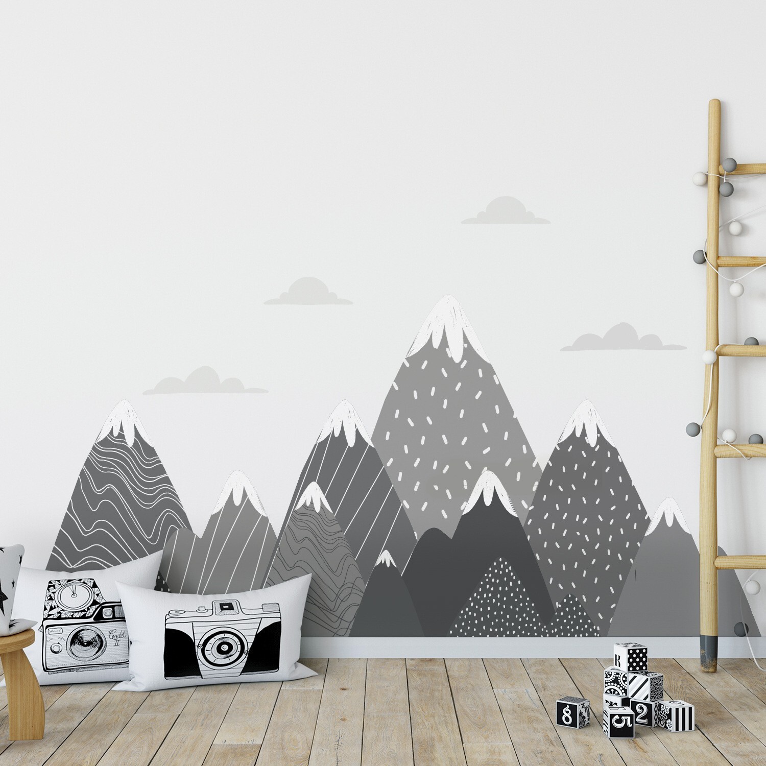 Scandinavian Style Grey Round Mountain Fabric Wall Sticker 87″ x 66.93″