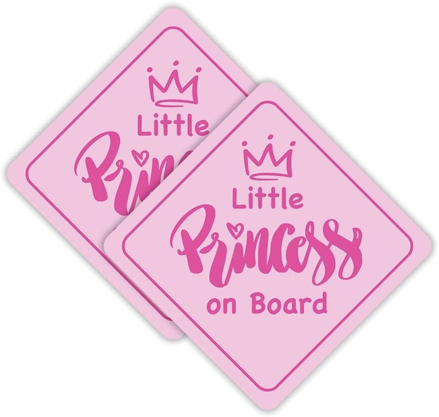 Pink Little Princess On Board Bumper Sticker Baby Decal Window Sign 6″ x 6″ 2pcs