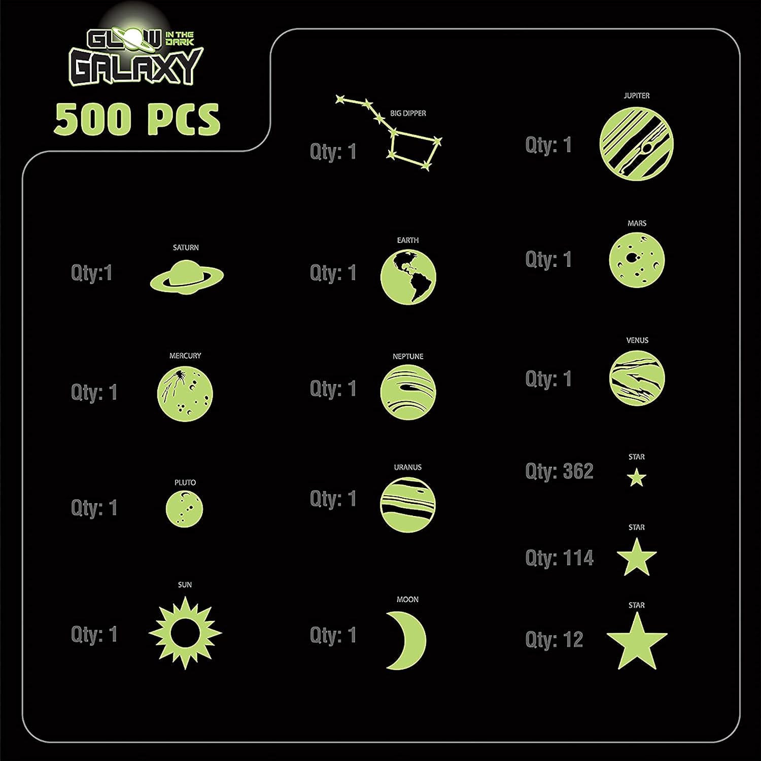 Glow in the Dark Stars for Ceiling, 500-Count, Largest Ceiling Glow Stars Assort