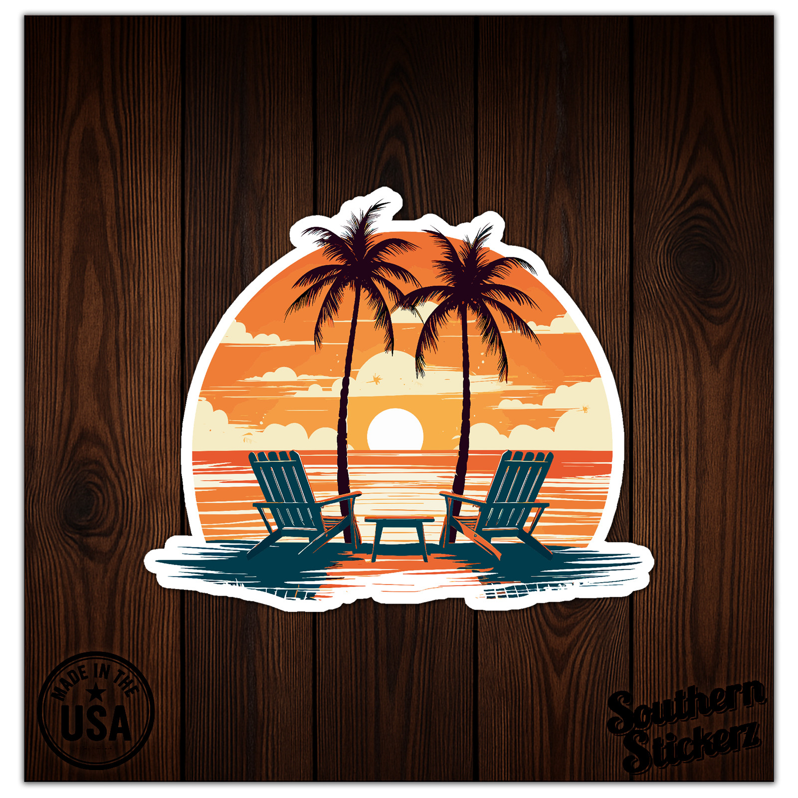 Beach Chairs Sunset – Vinyl Decal Sticker – Car Window Laptop – ebn11917