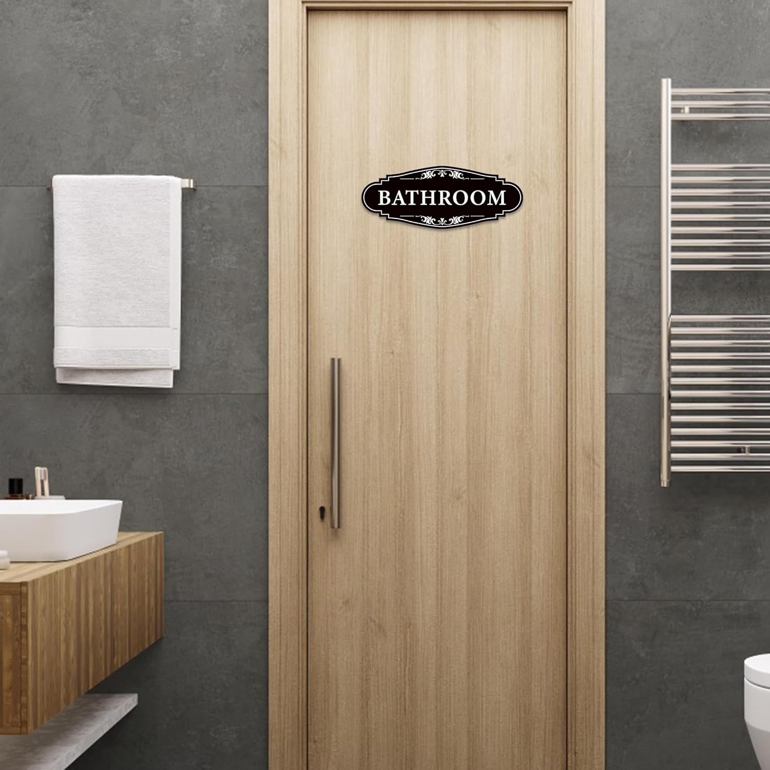 Bathroom Sign Sticker for Business and Home，Self-adhesive Cute Bathroom Decor…