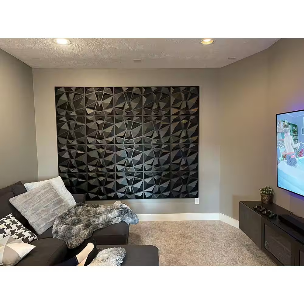 19.7 In. X 19.7 In. Diamond Black 3D PVC Wall Panels (12-Pack)