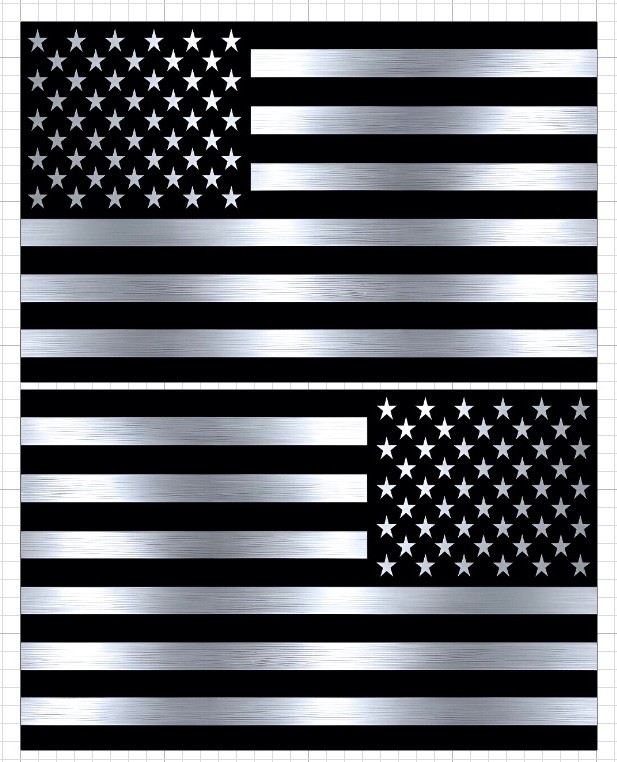 Sticker American Flag one forward and one reverse black metallic silver vinyl US