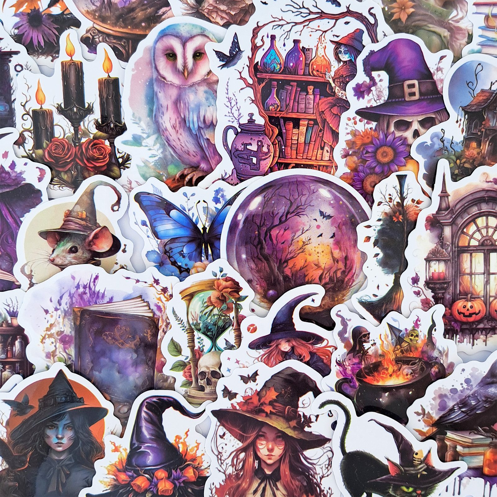 50 PCS Gothic Witches Sticker Pack Whimsical Witchery Magic Mystical Halloween