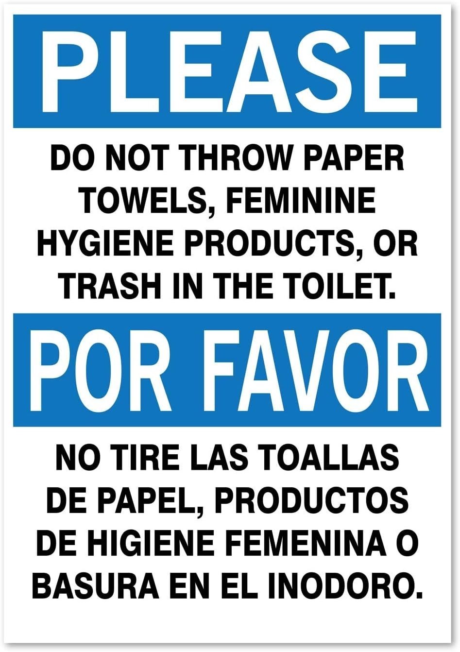 (4 Pack) Please: Do Not Throw Paper or Trash in Toilet Sticker 5″ x 3.5″ Inches