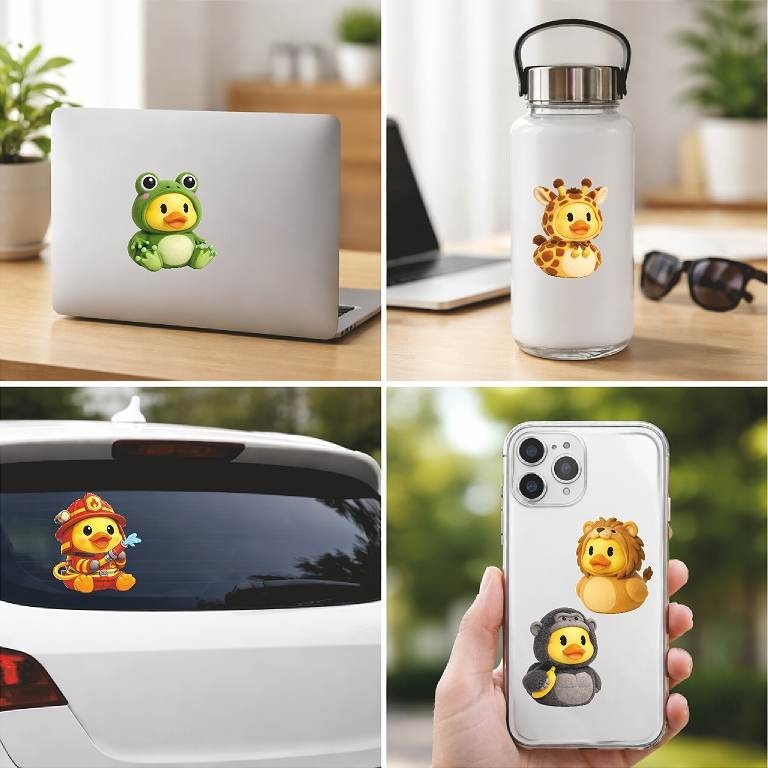 Cute Duck as Moose Decal Rubber Duck Sticker Kawaii sport Car Laptop Tumbler
