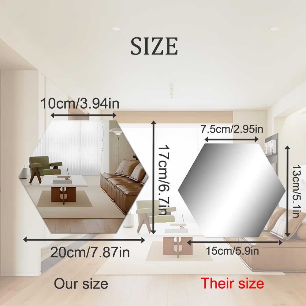 Mirror Wall Stickers – 12PCS Hexagon Art DIY Decorative Acrylic Sheet Plastic…