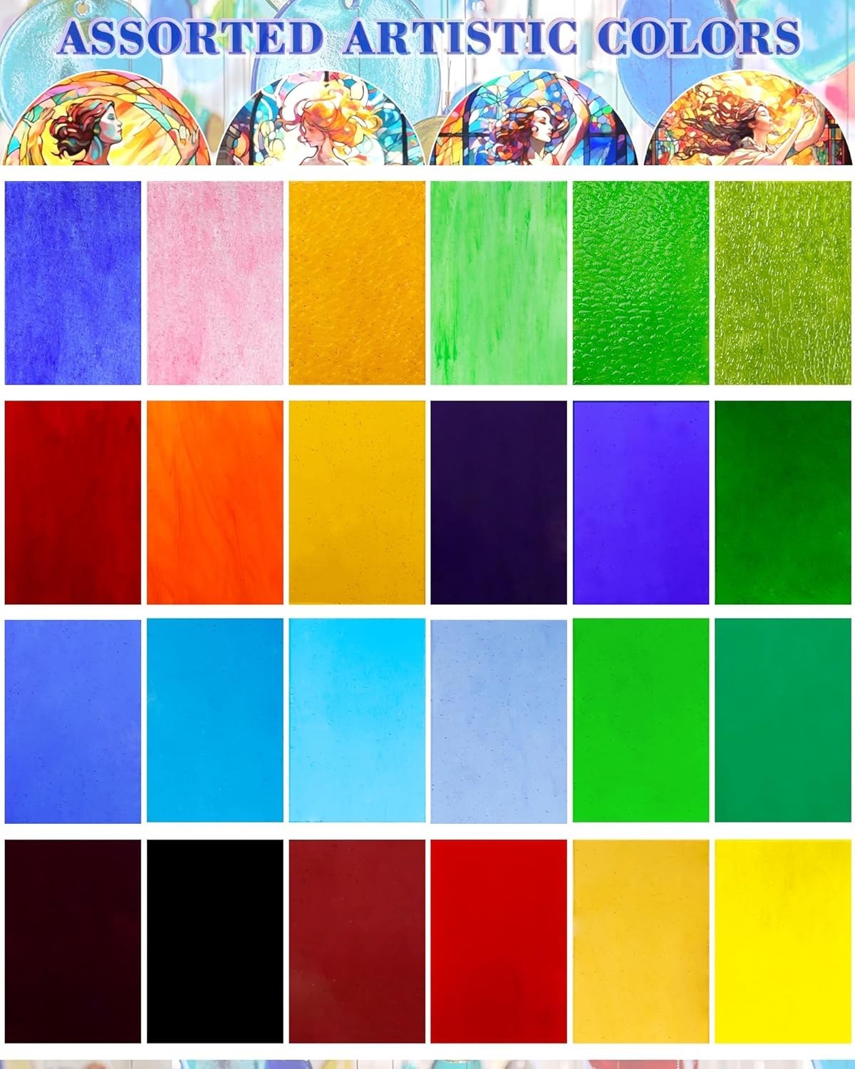24 Sheets Rainbow Transparent Stained Glass Sheets 4X6 Inch – Mixed Color Staine