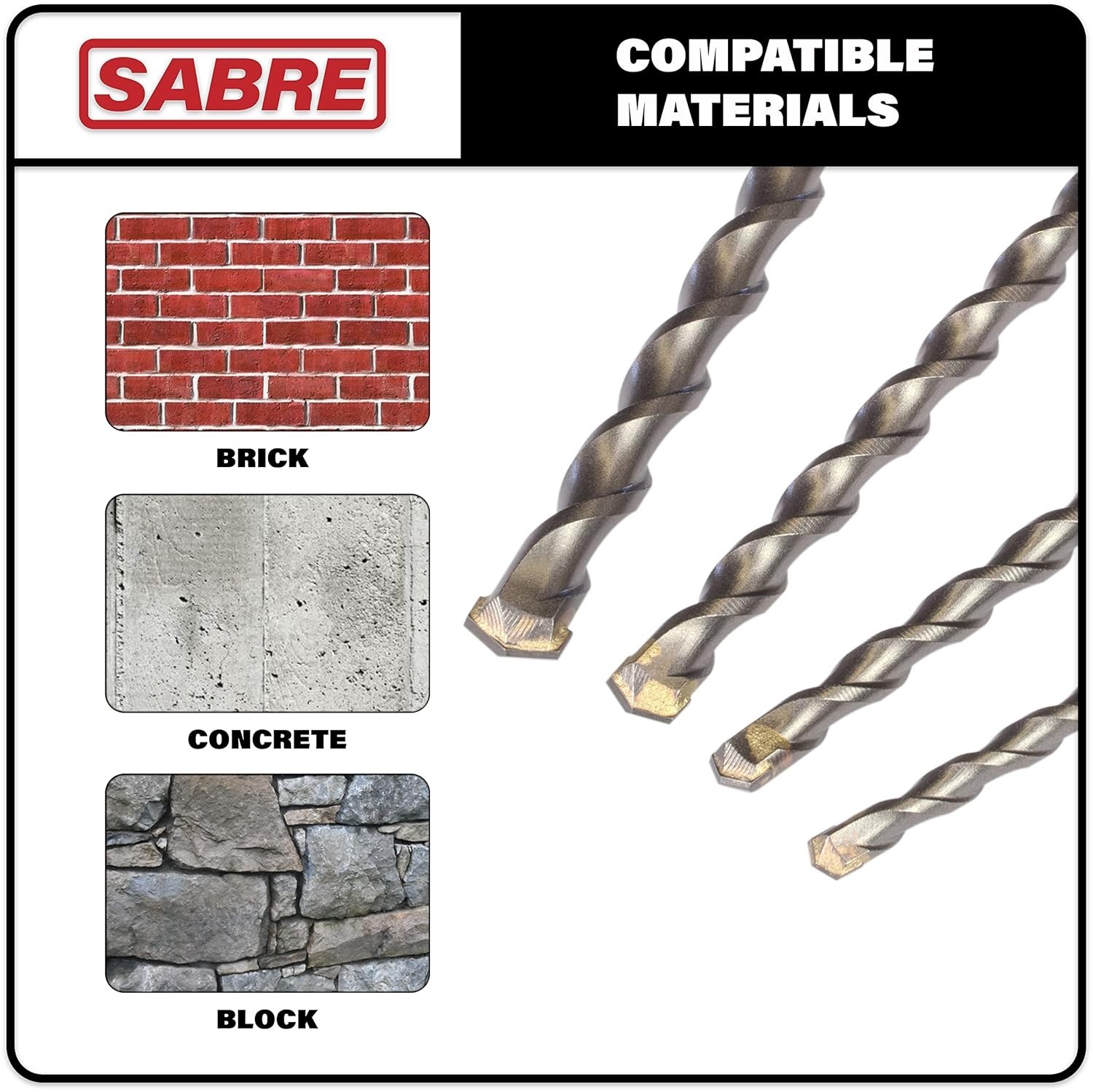 8-Piece 12in SDS Plus Drill Bits for Brick, Stone, Concrete, 1/4in x 12in, 5/…
