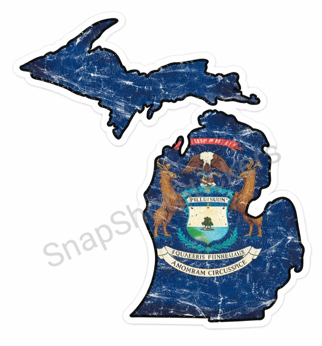 Michigan | State Outline Vinyl Decal | Michigan Flag USA Patriotic Sticker 05