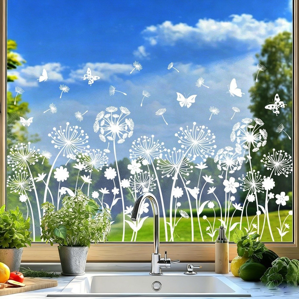 Dandelion Static Cling Decal White Silhouette for Windows Doors and Mirrors