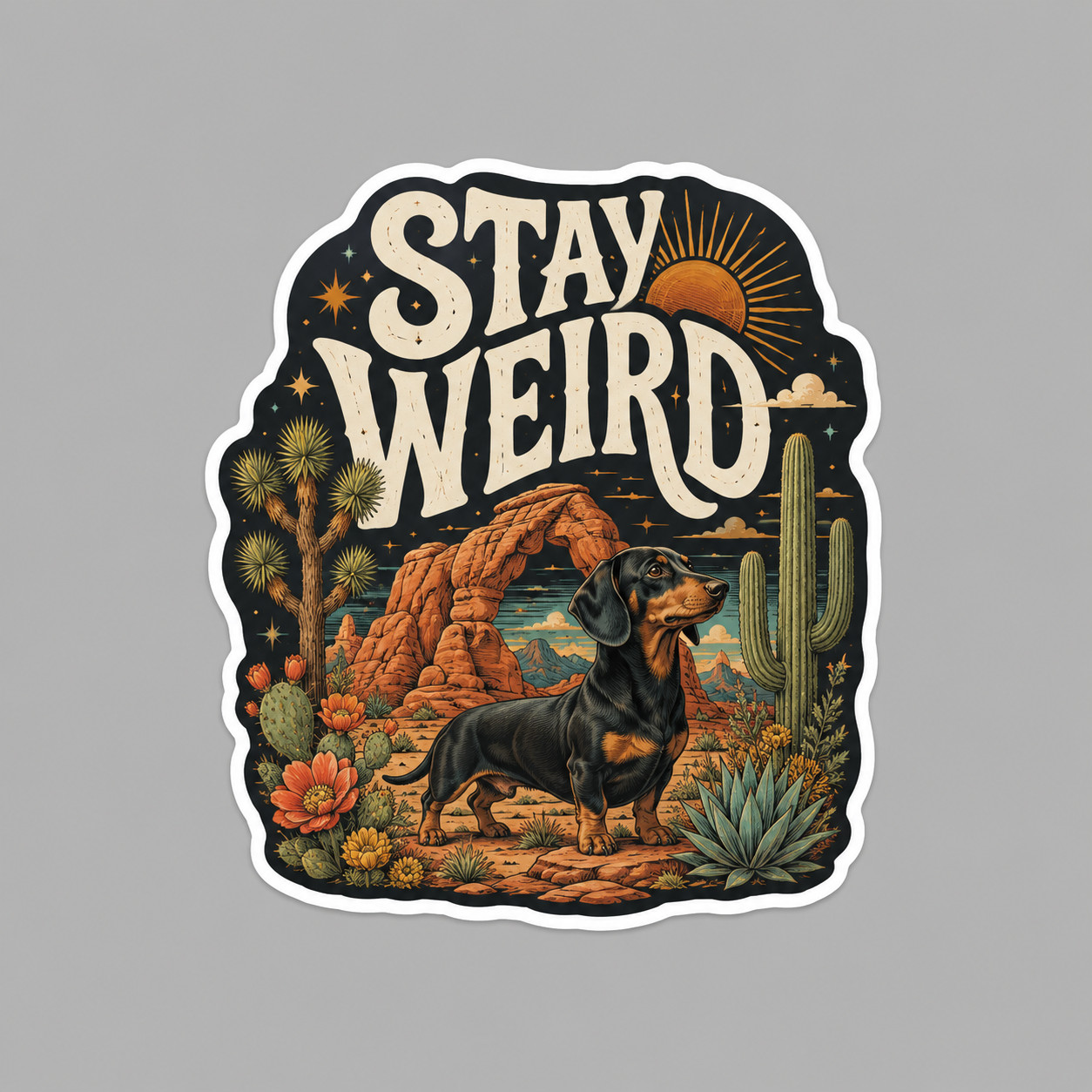 Dachshund Sticker Vinyl Decal Stay Weird Desert Southwest Wiener Dog Gift