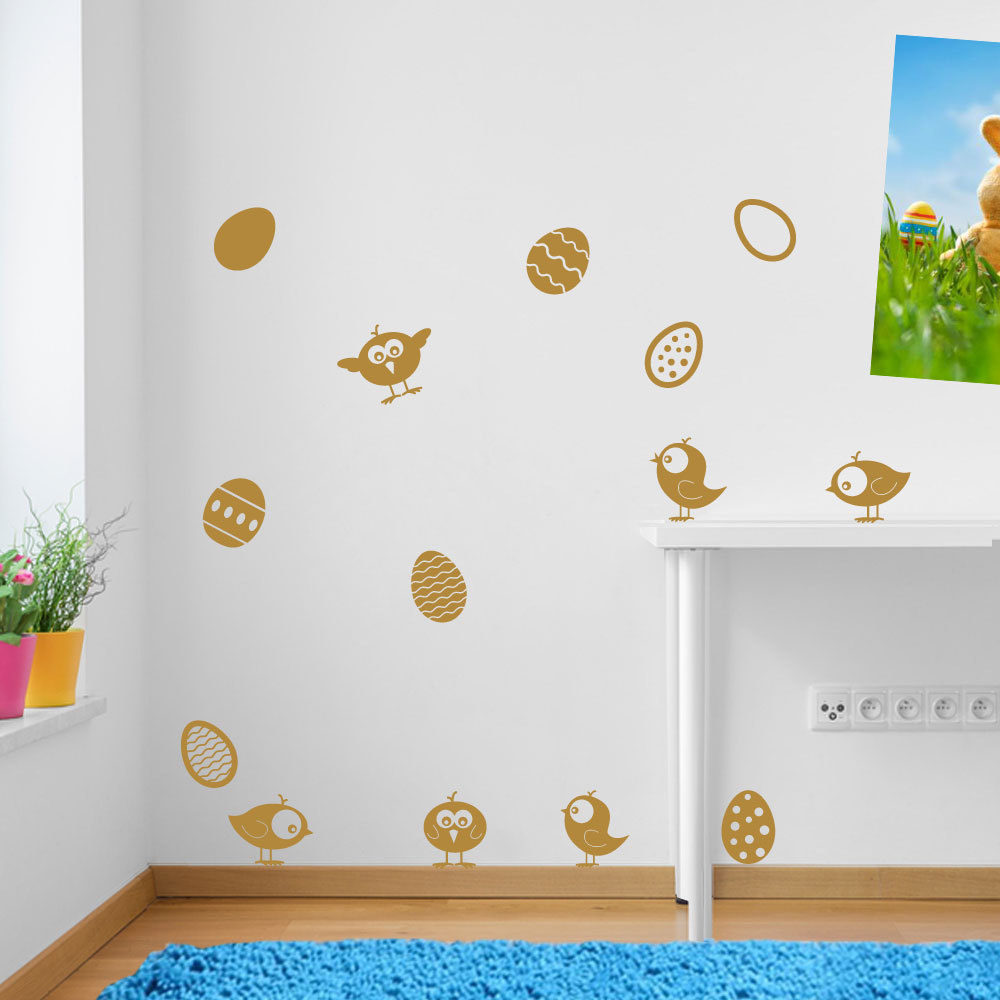 Easter Eggs Chicks Birds Sticker Decal Set Wall Window Kids Decor Colourful A150