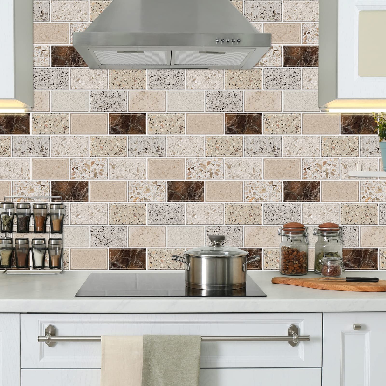 URCOLOR 10-Sheet Backsplash Tile for Kitchen Peel and 12×12 inches, Brown