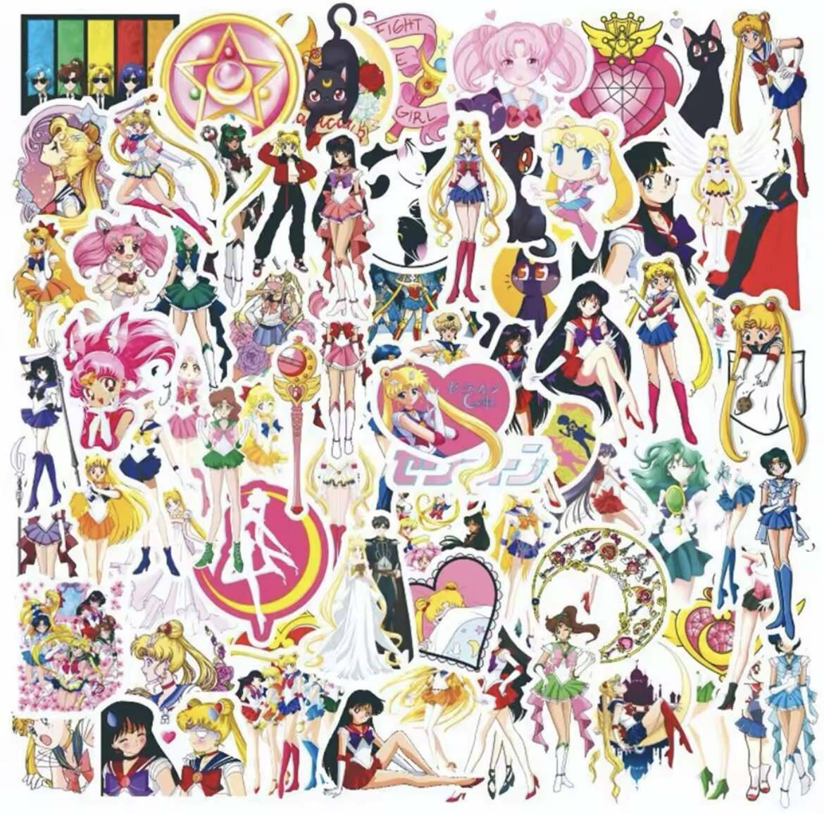 Sailor Moon Style Stickers 48pk Character Neptune Mercury Jupiter Venus Random