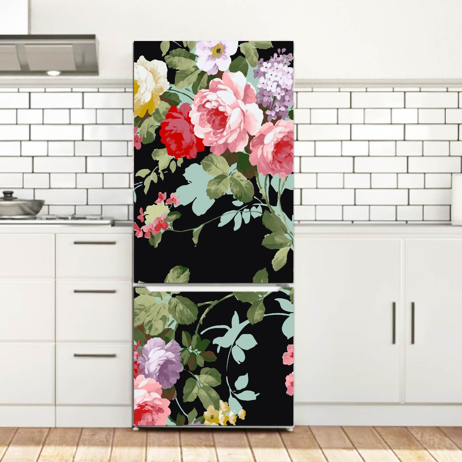 Floral Pattern Fridge Vinyl Wrap Refrigerator Decal Modern Kitchen
