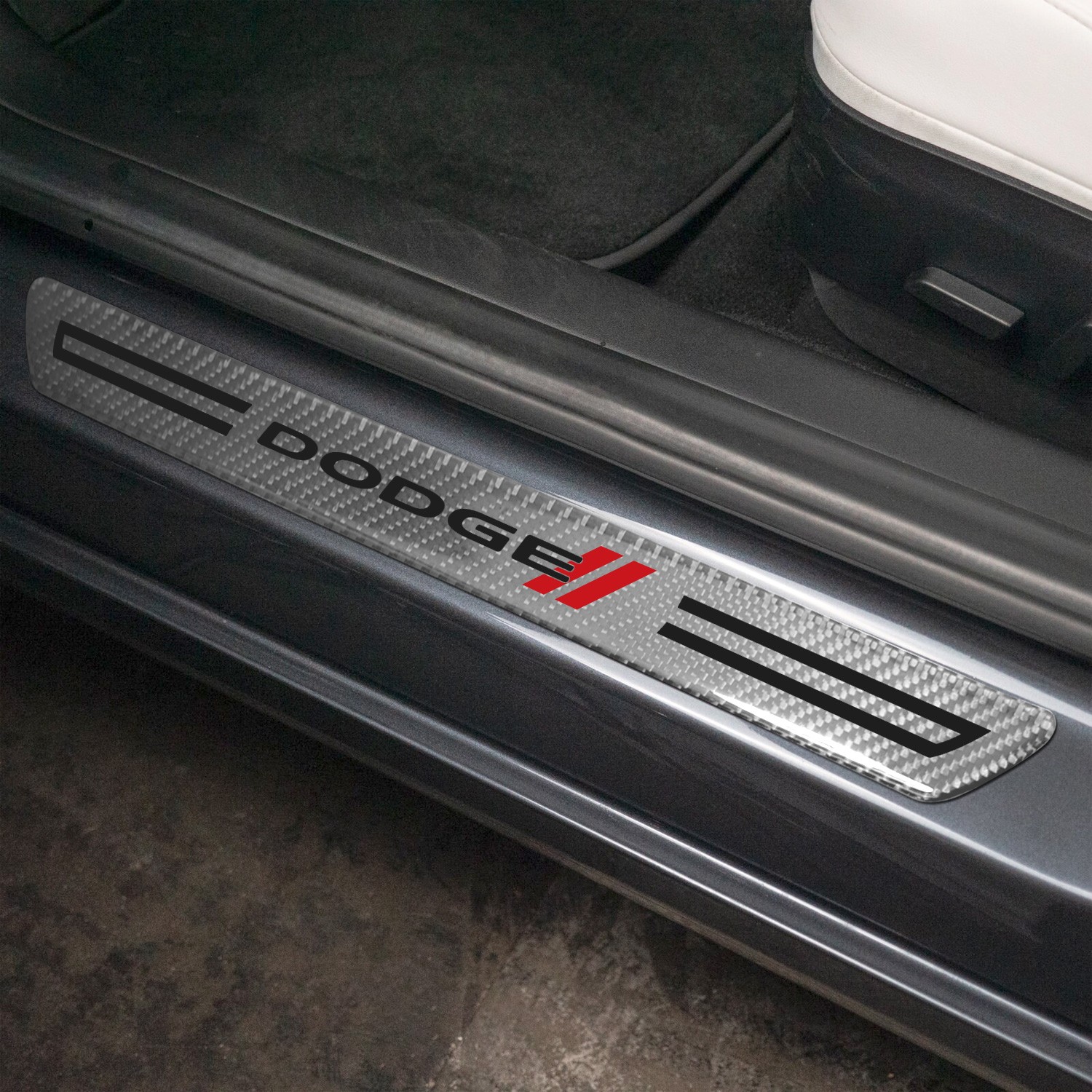 Dodge Silver Carbon Fiber Universal Door Sill Protector Kick Plates