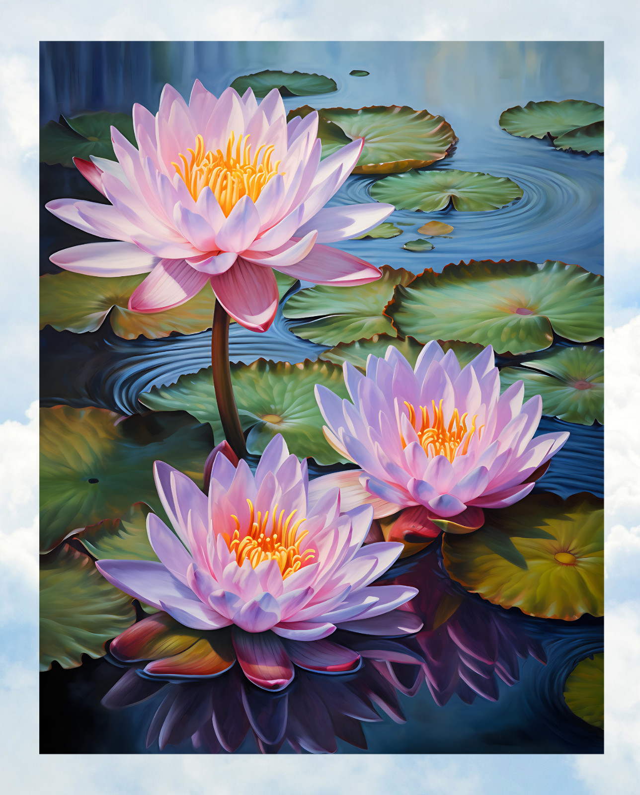 Lotus Water Lily Flowers WINDOW CLING Size 10.2″ Rectangle, Repositionable Vinyl