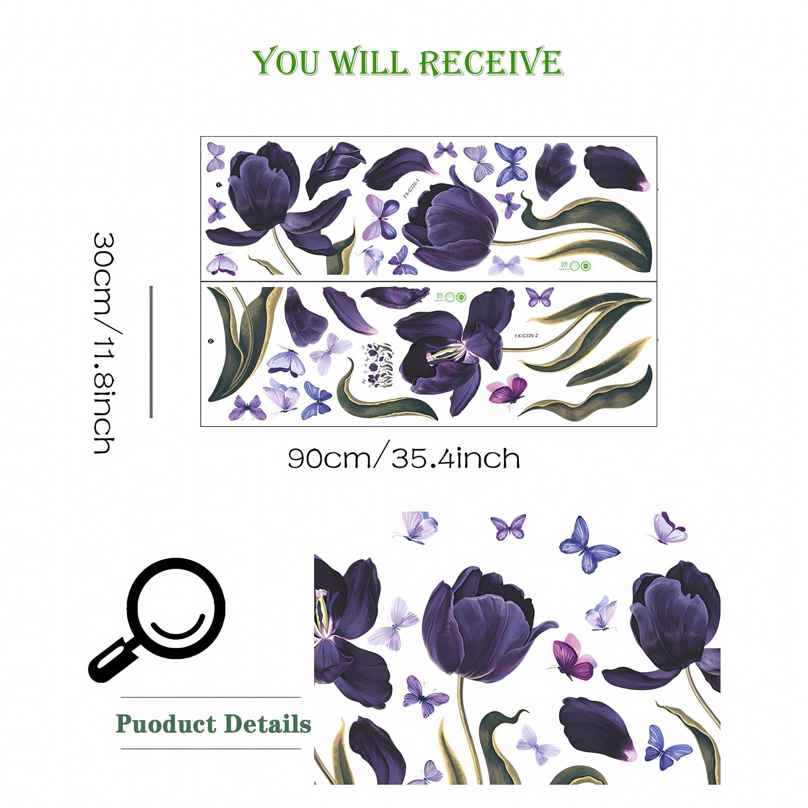 Purple Tulip Butterfly Flower Wall Stickers, sacinora Rose Peony Floral Art P…