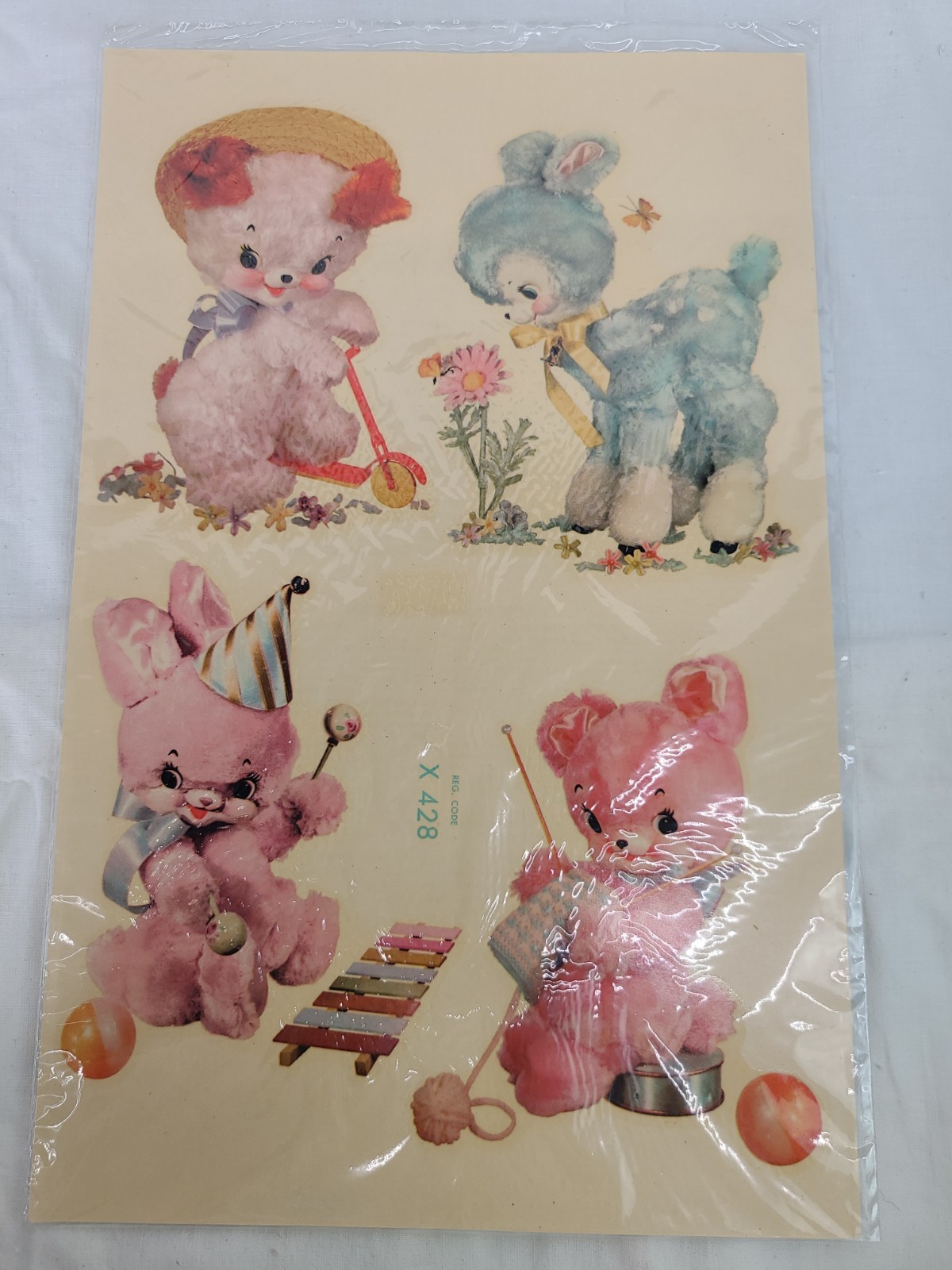 Vtg Meyercord Cute Plush Animals Decals MCM Wall Decor BUNNY BEAR LAMB New OS