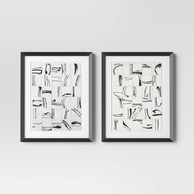 (Set of 2) 16″x20″ Patterned Lines Abstract Framed Arts Black – Threshold