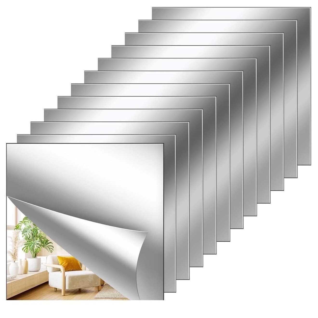 12 Pack 12x Acrylic Mirror Wall Sticker Self Adhesive Flexible Reflective Sheet