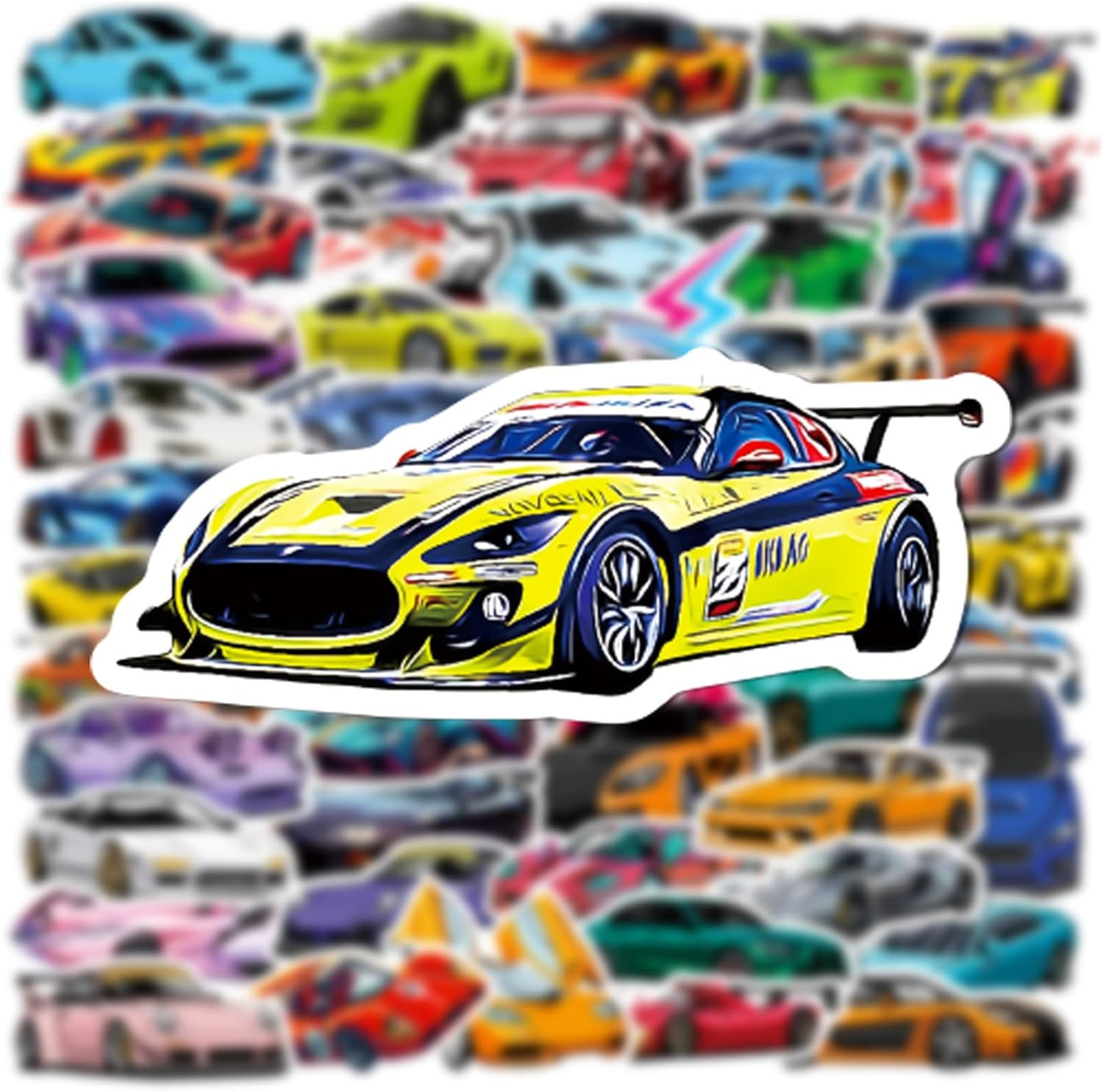50pcs Kids Car Stickers Pack Waterproof Vinyl Racing Sports Cartoon Decals Set