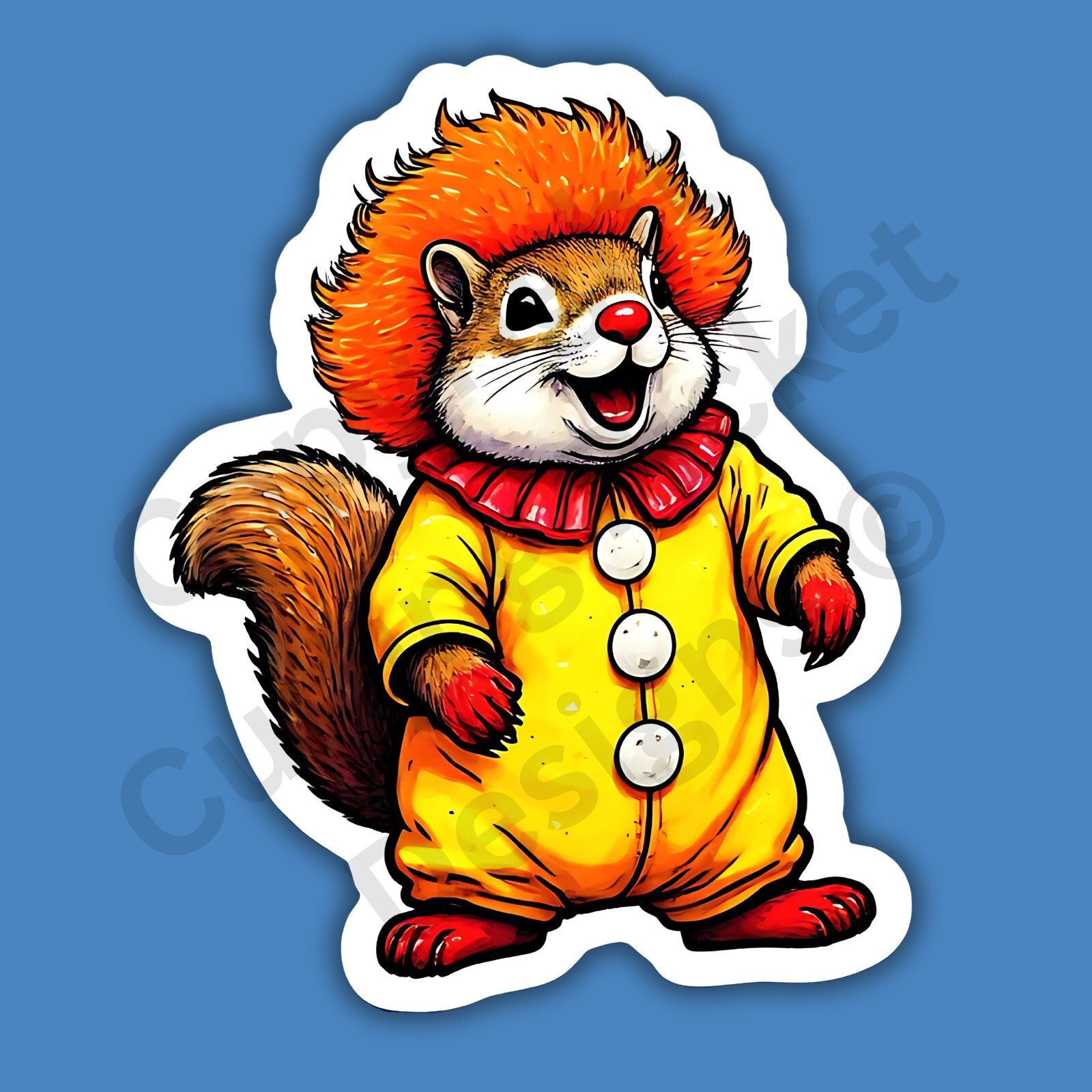 Squirrel In A Yellow Clown Suit Circus Funny 3″ Vinyl Sticker