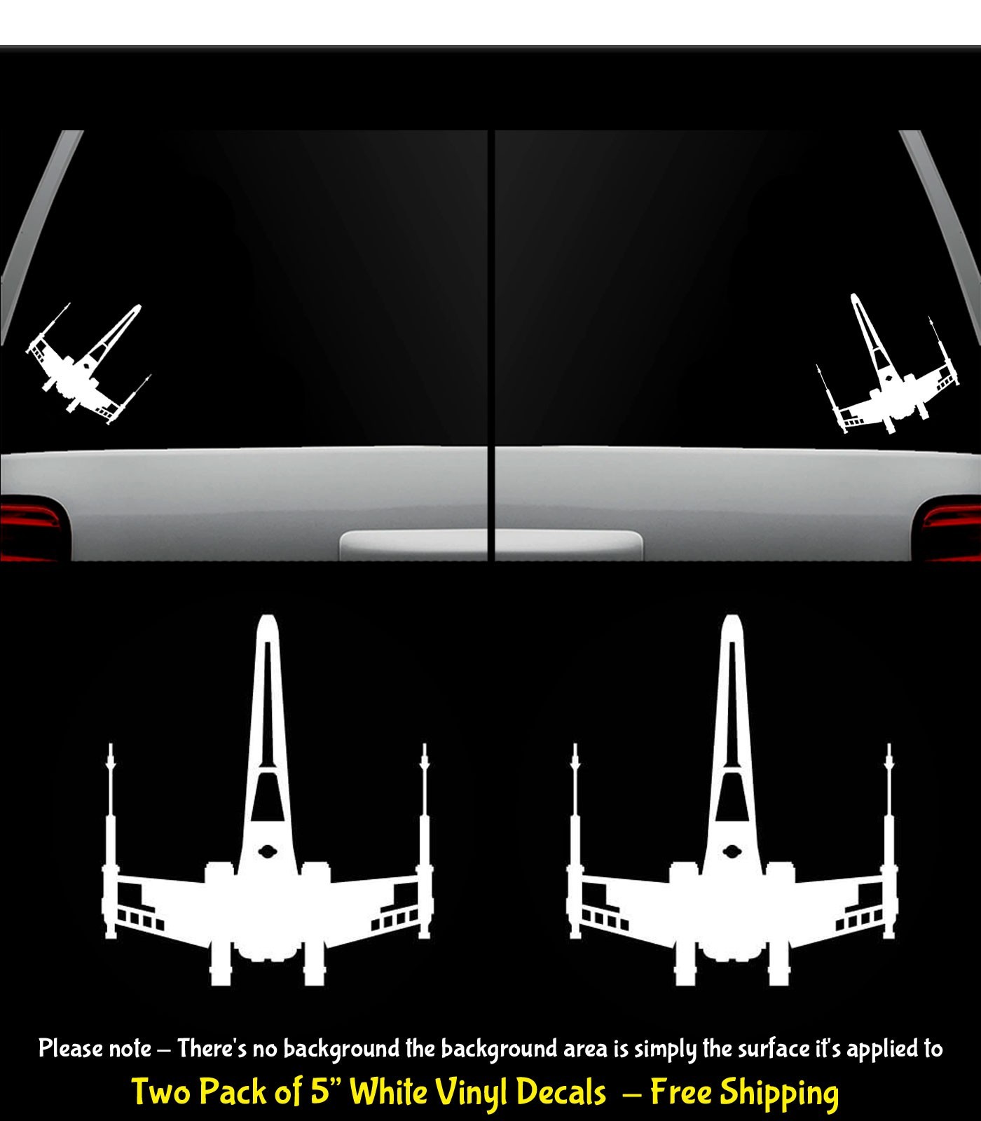 X-wing Jedi Starfighter Two Pk 5″ White Vinyl Decal Car Window Any Flat Surface