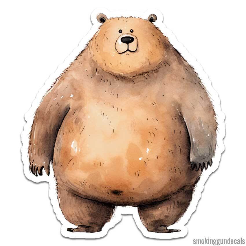 Fat Brown Bear, Vinyl Decal Sticker, Indoor Outdoor, 3 Sizes, #12410