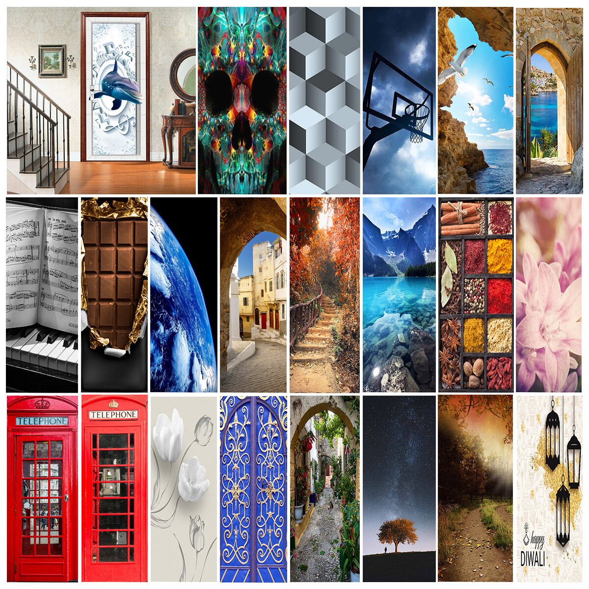 3D Wall Art Dolphin Skull Ocean Door Sticker PVC Decal Self-adhesive Wrap Mural