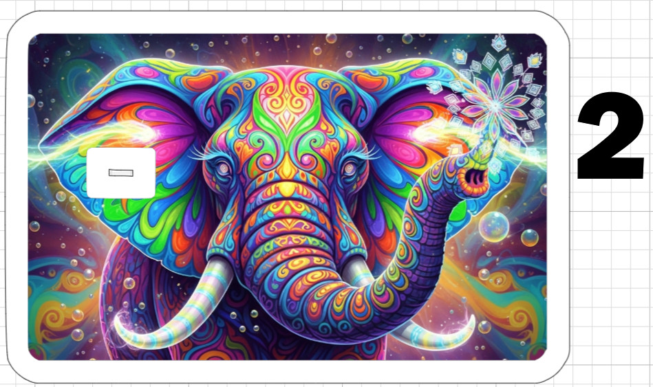 Psychedelic Elephant ATM Debit Credit Gift Card Sticker Skin Rainbow Neon Retro