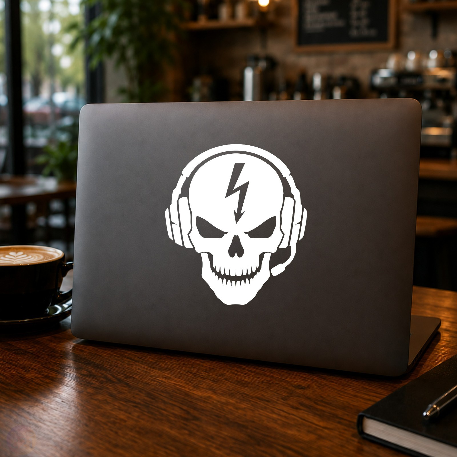 Skull Headset Gamer Emblem Video games electrical bolt car truck window laptop