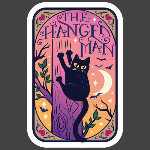 Cat Sticker Vinyl Decal Tarot Hanged Man Black Cat Gothic Art