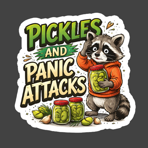 Raccoon Sticker Vinyl Decal Pickles And Panic Attacks Funny Anxiety Humor