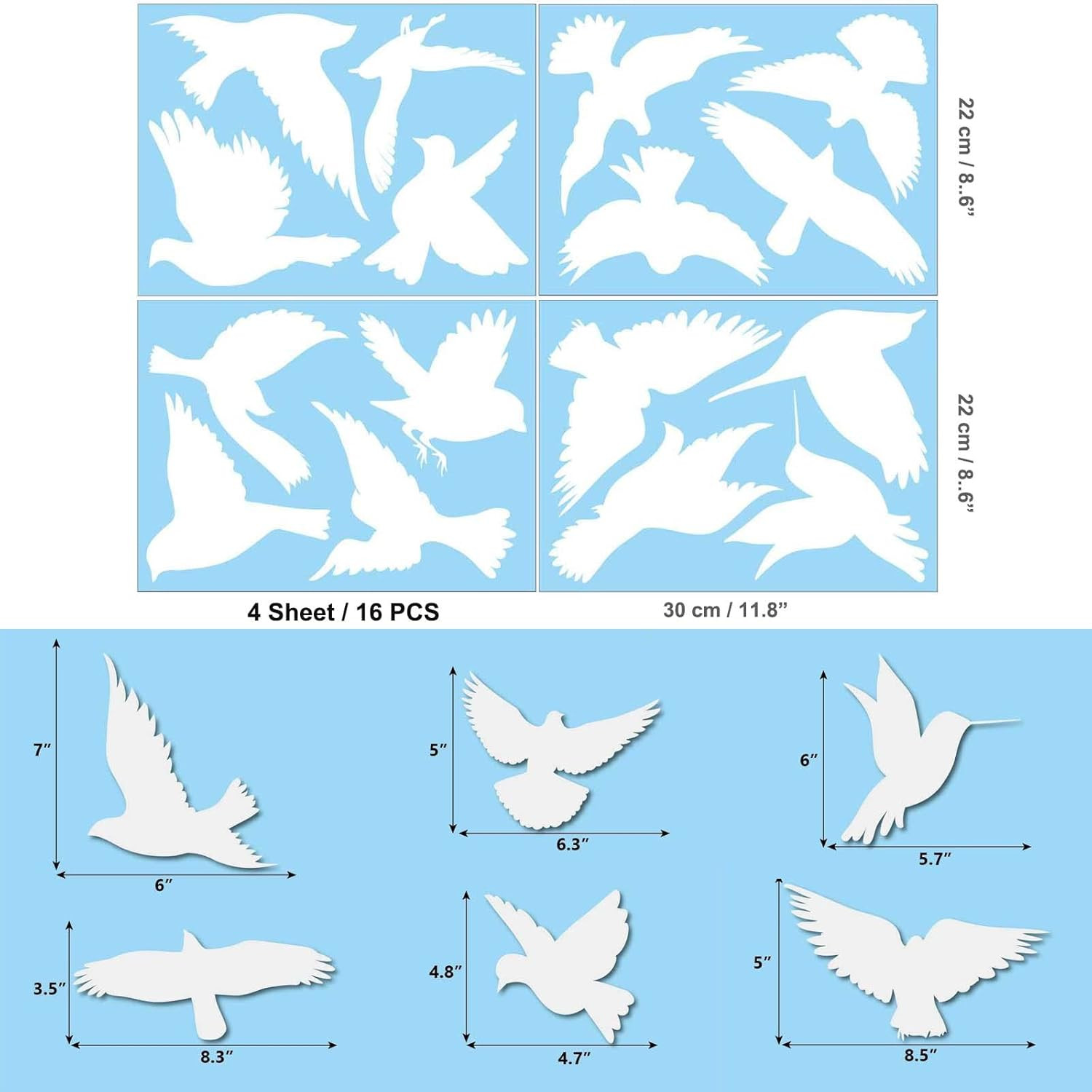 16 Pieces Window Decals to Prevent Bird Strikes, Hummingbird anti Collision Wind