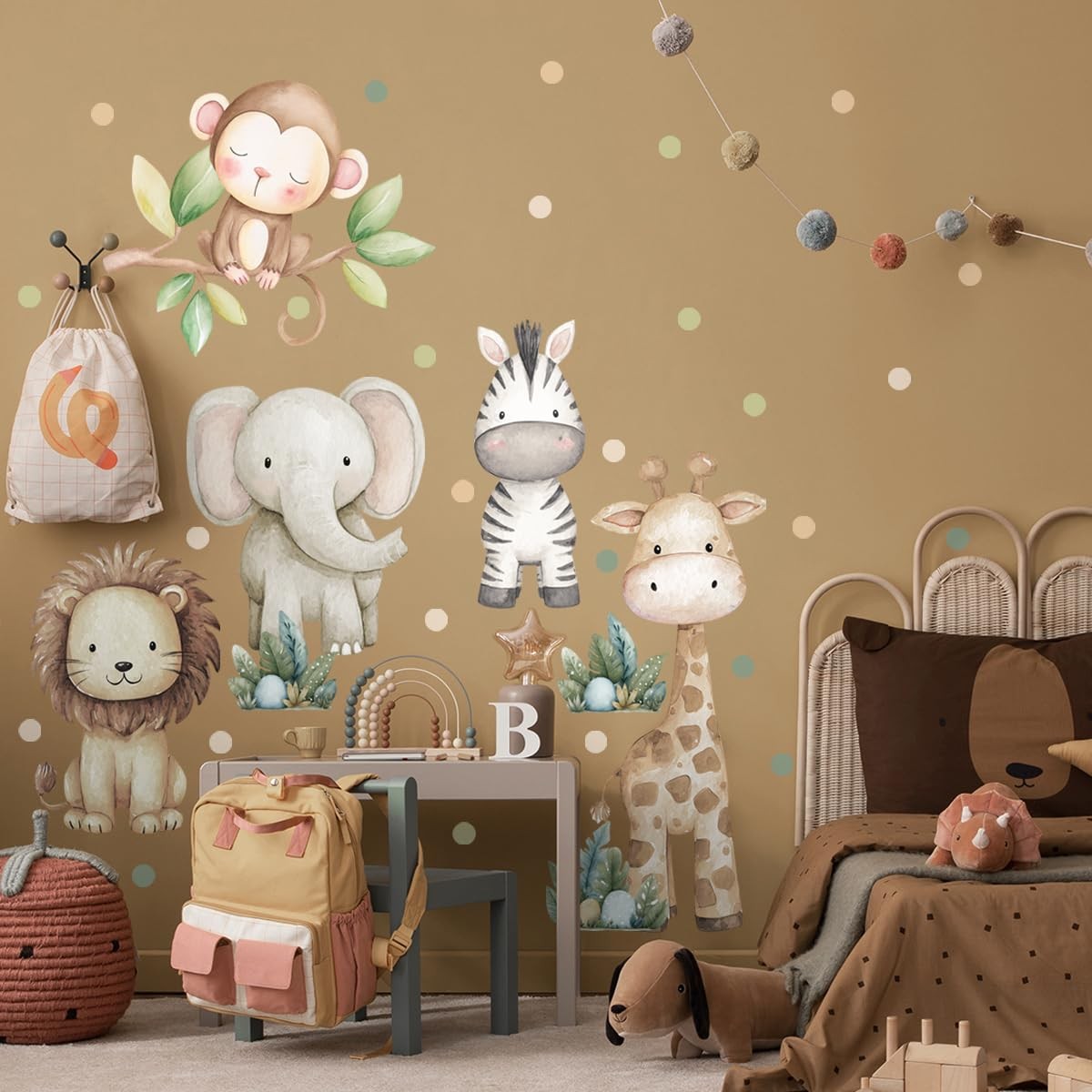 Safari Animals Nursery Wall Decal, Peel and Stick Nursery Mural Jungle Animal…
