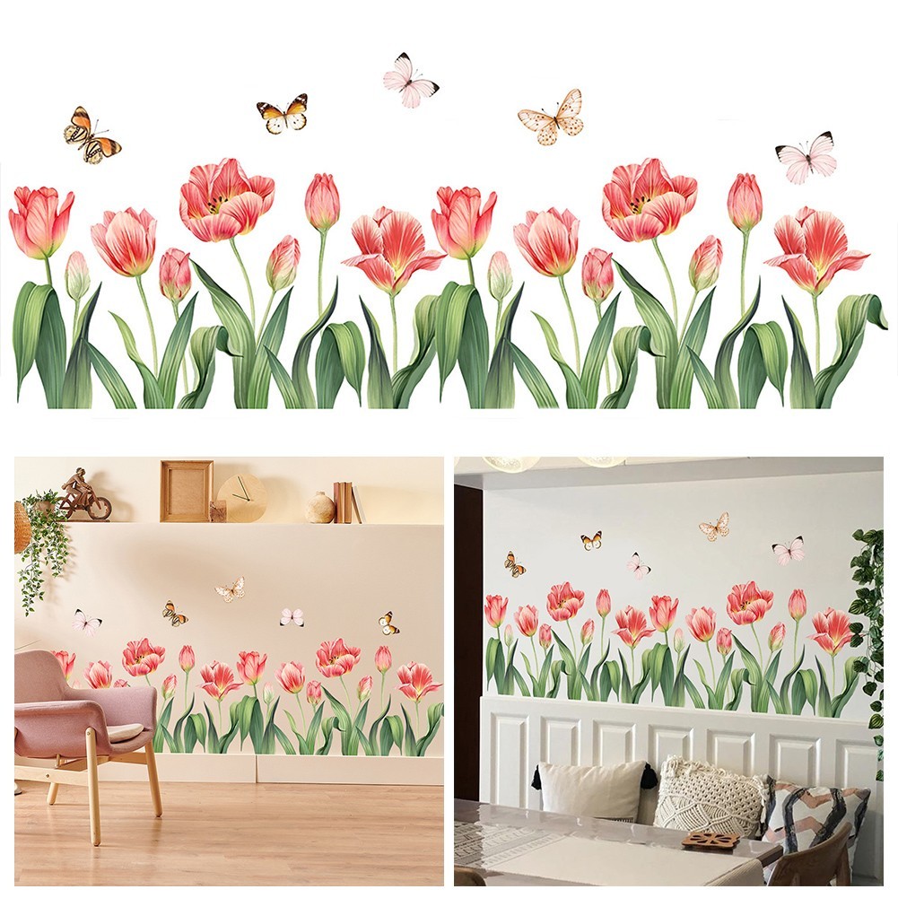 DIY Application Removable Vinyl Wall Stickers Tulip Flower & Butterfly Design
