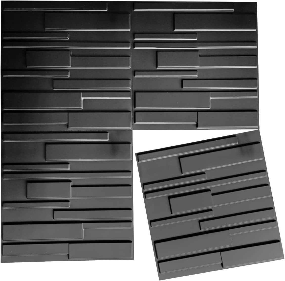 19.7×19.7in PVC 3D Wall Panels Pack of 12 Geometric Black DIY Decor